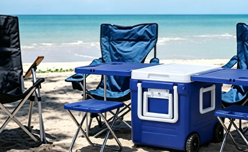 Nevera plegable para picnic todo en uno de 32 litros con mesa y taburetes