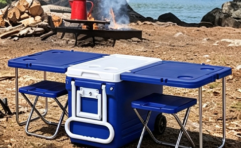 Nevera plegable para picnic todo en uno de 32 litros con mesa y taburetes